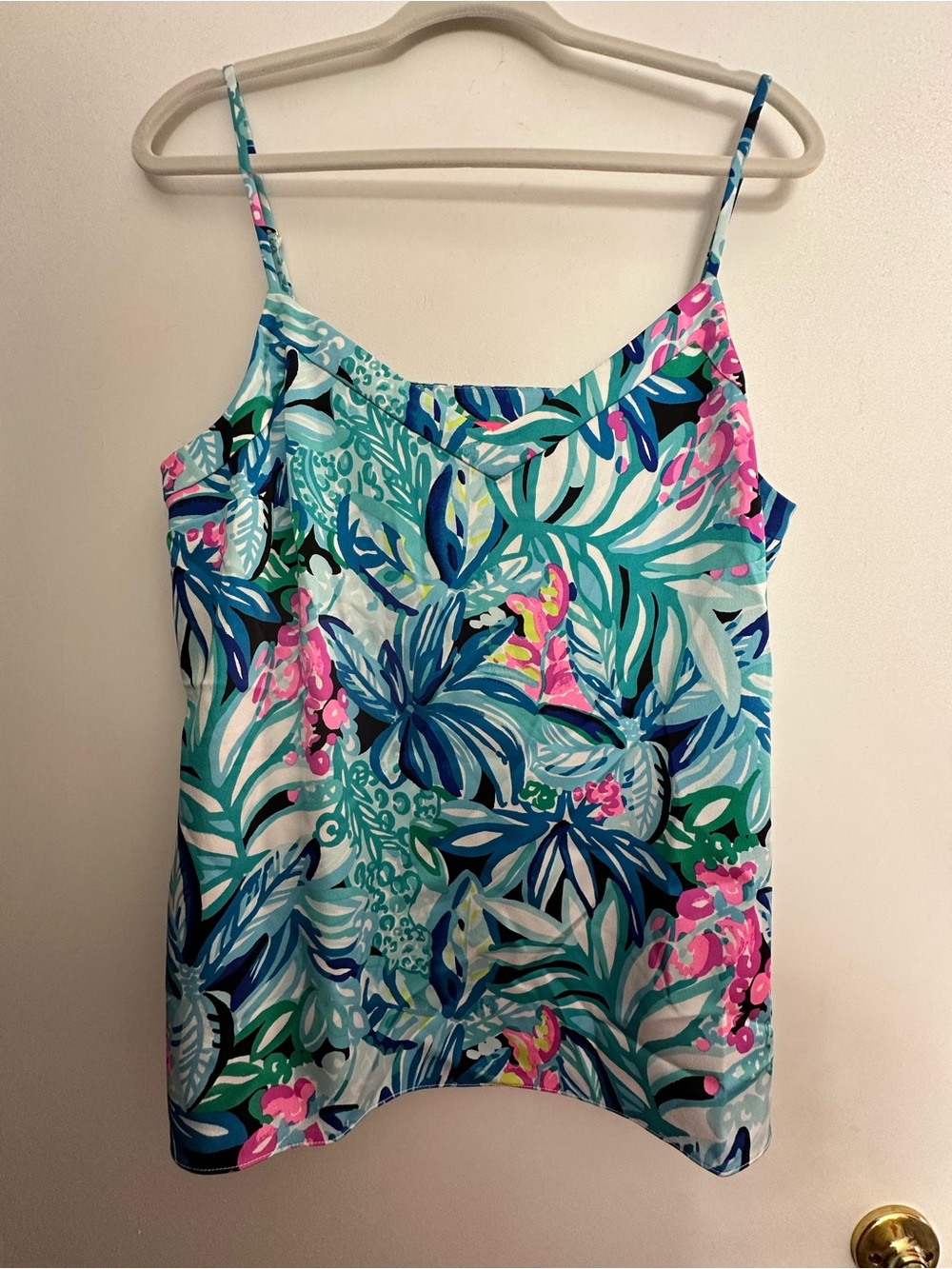 Lilly Pulitzer Tropical Leaf Print Spaghetti Strap Tank - Teal, Navy & Pink